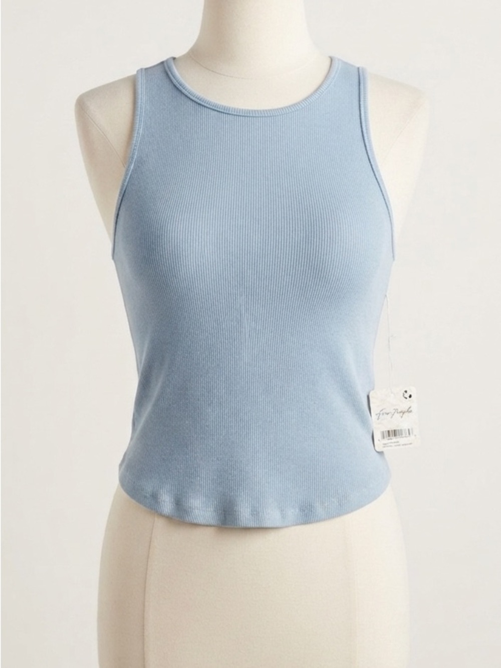 Free People Ribbed High-Neck Tank in Pale Blue